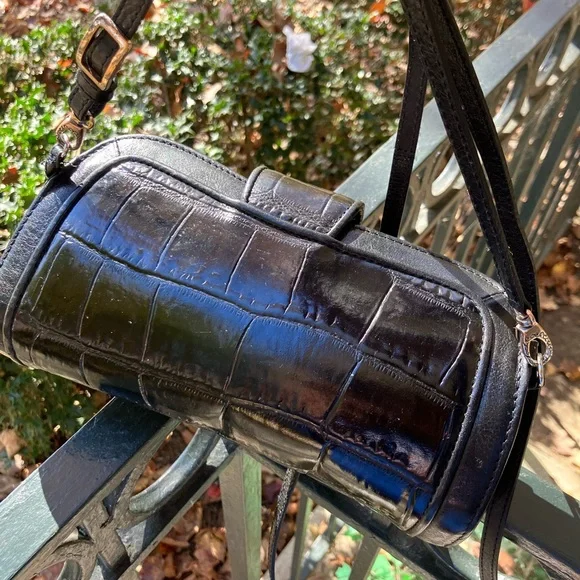 Brighton Crossbody Black Leather Bag Purse Croc Embossed Western Cowgirl Cottage - Picture 10 of 17